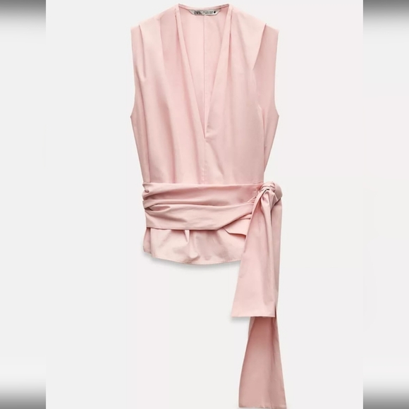 Zara Tops - Elegant Zara Pink Sleeveless Poplin Top with Tie Waist